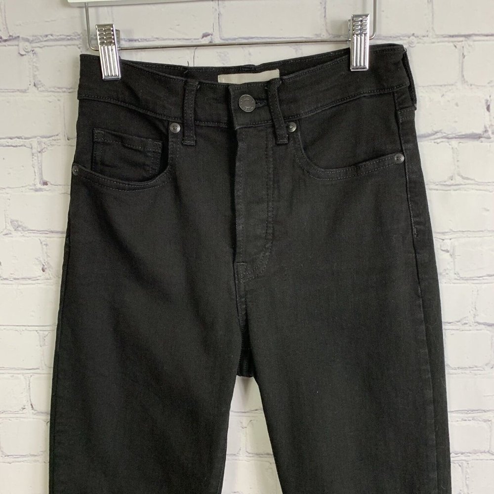 Everlane High Rise Slim Straight Cigarette Button Fly Black Denim Jeans 25R - Picture 2 of 12